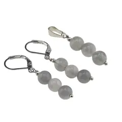 Set Cercei si Pandantiv Cuart gri sfere, 6mm