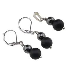 Set Cercei si Pandantiv Hematit si Onix negru mat sfere, 6-8mm