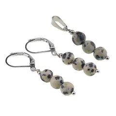 Set Cercei si Pandantiv Jasp dalmatian sfere, 6mm