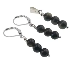 Set Cercei si Pandantiv Obsidian auriu sfere, 6mm