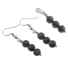 Set Cercei si Pandantiv Obsidian fulg de nea maro sfere, 6-7mm