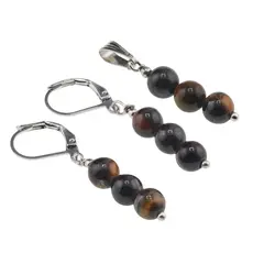 Set Cercei si Pandantiv Ochi de tigru sfere, 6mm