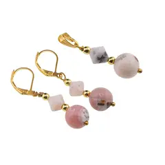 Set Cercei si Pandantiv Rodocrozit romb fatetat 8mm si sfera 10mm