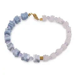 Bratara Cuart roz si Opal albastru patratele 5-6mm cu Ametist sfere 4mm si Hematit auriu cub 3mm