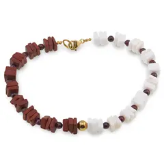 Bratara Jasp rosu si Opal alb patratele 5-6mm si Granat Rhodolit sfere 3mm
