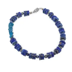 Bratara Lapis lazuli sfere cu discuri 3-6mm si Apatit patratele 4mm