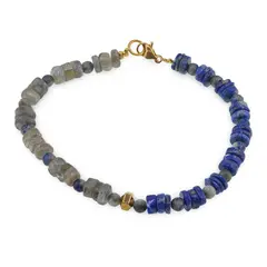 Bratara Lapis lazuli si Labradorit discuri 6mm, Lapis lazuli sfere 4mm si Hematit auriu