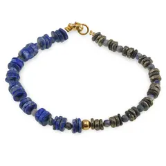 Bratara Lapis lazuli si Pirita discuri 6-7mm si Lapis lazuli sfere 4mm