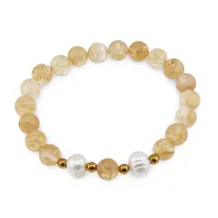 Bratara pe elastic Perle de cultura, bumbi aurii si Citrin sfere 8mm