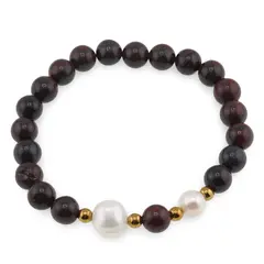 Bratara pe elastic Perle de cultura, bumbi aurii si Jasp poppy sfere 8mm