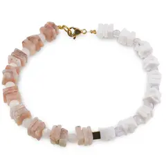 Bratara Rodocrozit si Opal alb patratele 5-7mm, Ametist si Piatra Lunii sfere 3-4mm si Hematit auriu cub 3mm