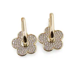Cercei din cupru placat cu aur galben 18k, model accesoriu floare cu zirconii