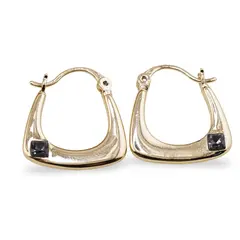 Cercei din cupru placat cu aur galben 18k, model elegant cu zirconiu albastru