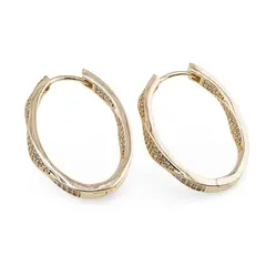 Cercei din cupru placat cu aur galben 18k, model oval rasucit cu zirconii