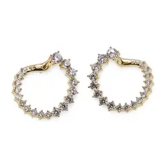 Cercei din cupru placat cu aur galben 18k, model rotund cu zirconii