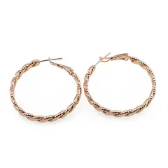 Cercei din cupru placat cu aur roz 18k, model creole rasucite