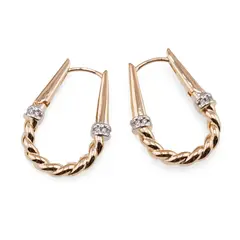 Cercei din cupru placat cu aur roz 18k, model oval rasucit