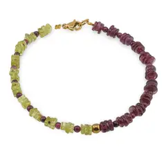 Bratara Granat Rhodolit sfere si discuri 3-5mm cu Peridot patratele 4mm