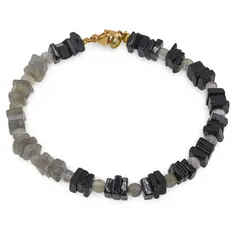 Bratara Labradorit sfere si patratele 4-5mm cu Turmalina neagra patratele 5mm