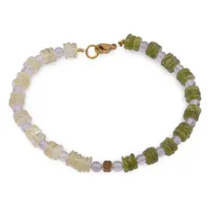 Bratara Peridot si Prasiolit discuri 6mm, Ametist sfere 4mm si Hematit auriu 4mm