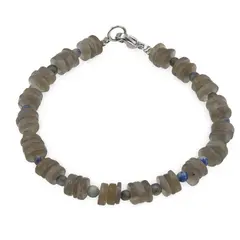 Bratara Piatra Lunii gri discuri 6mm si Lapis Lazuli sfere 3mm