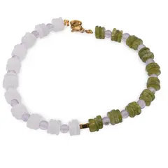 Bratara Piatra Lunii si Peridot discuri 6mm, Ametist sfere 4mm si Hematit auriu 4mm
