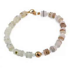Bratara Prehnit sfere si discuri 3-6mm, Cuart rutilat discuri 6mm si Hematit auriu sfera fatetata 6mm