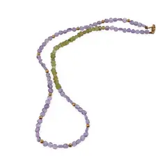 Colier Ametist banuti 4mm si peridot discuri fatetate 4mm si sfere 3mm