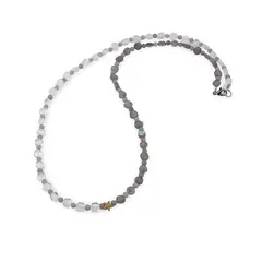 Colier Labradorit banuti 5mm, sfere 3mm si Cristal de stanca banuti 5mm si Hematit auriu steluta