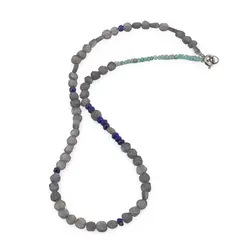 Colier Labradorit banuti 6mm, Lapis lazuli discuri fatetate 4mm si Amazonit discuri fatetate 3mm