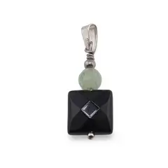 Pandantiv Onix patrat fatetat 10mm si Aventurin sfera fatetata 6mm