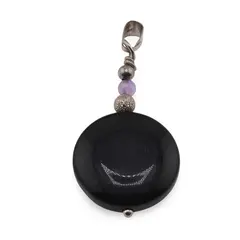 Pandantiv Onix rotund 20mm, Ametist sfera 3mm si bumbi argintii