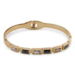 Bratara cupru placat cu aur galben 18k cu zirconii dreptunghiulare baguette albe si negre