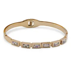 Bratara cupru placat cu aur galben 18k cu zirconii dreptunghiulare baguette