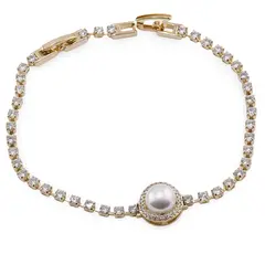 Bratara Cupru placat cu aur galben 18k, model box, element central Perla de Mallorca si zirconii
