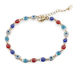 Bratara Cupru placat cu aur galben 18k, ochi protector multicolor