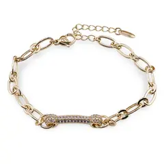 Bratara Cupru placat cu aur galben 18k, reglabila, cu zale mari si charm cu zirconii