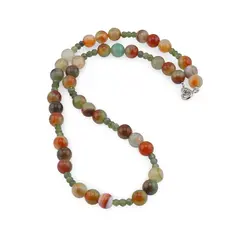 Colier Agat verde cu galben 8mm si Jad discuri fatetate 4mm