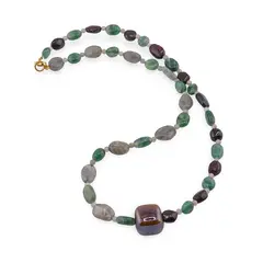 Colier Aventurin, Granat si Labradorit neuniform 8-12mm si Labradorit sfere 3mm cu element cub 12mm