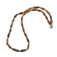 Colier Ochi de tigru tuburi 10-14mm si Piatra lunii discuri 4mm