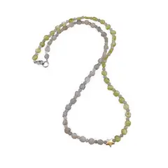 Colier Peridot banuti 5mm, Labradorit banuti 5mm, sfere 3mm si Hematit steluta aurie