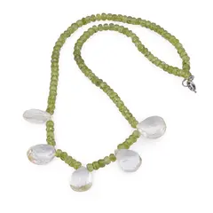 Colier Peridot discuri fatetate 4mm si Citrin briolete 16-17mm