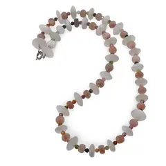 Colier Piatra lunii discuri fatetate 12mm, Piatra lunii piersica discuri fatetate 6mm si Turmalina multicolora sfere fatetate 3mm