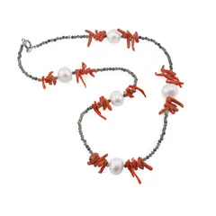 Colier Serafinit sfere fatetate 2mm, Perle de cultura 10-12mm si Coral neuniform 6-14mm