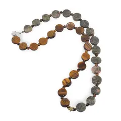 Colier Unakit banuti 10mm, Ochi de tigru banuti 10mm si sfere 3mm