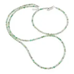 Set bratara si colier Crisopraz sfere fatetate, 3mm