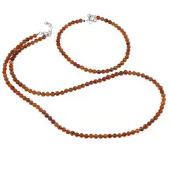 Set bratara si colier Granat Hessonit degrade sfere fatetate, 4mm