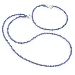 Set bratara si colier Kianit sfere fatetate, 3mm