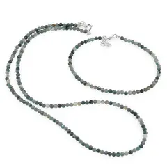 Set bratara si colier Turmalina albastra sfere fatetate, 3mm