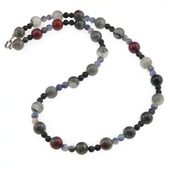 Colier Heliotrop sfere 8mm, Sodalit sfere 4mm si Agat negru sfere 4mm